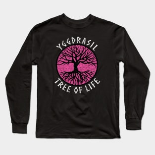 Tree of Life Yggdrasil Pink Valhalla Vikings Grunge Distressed Long Sleeve T-Shirt